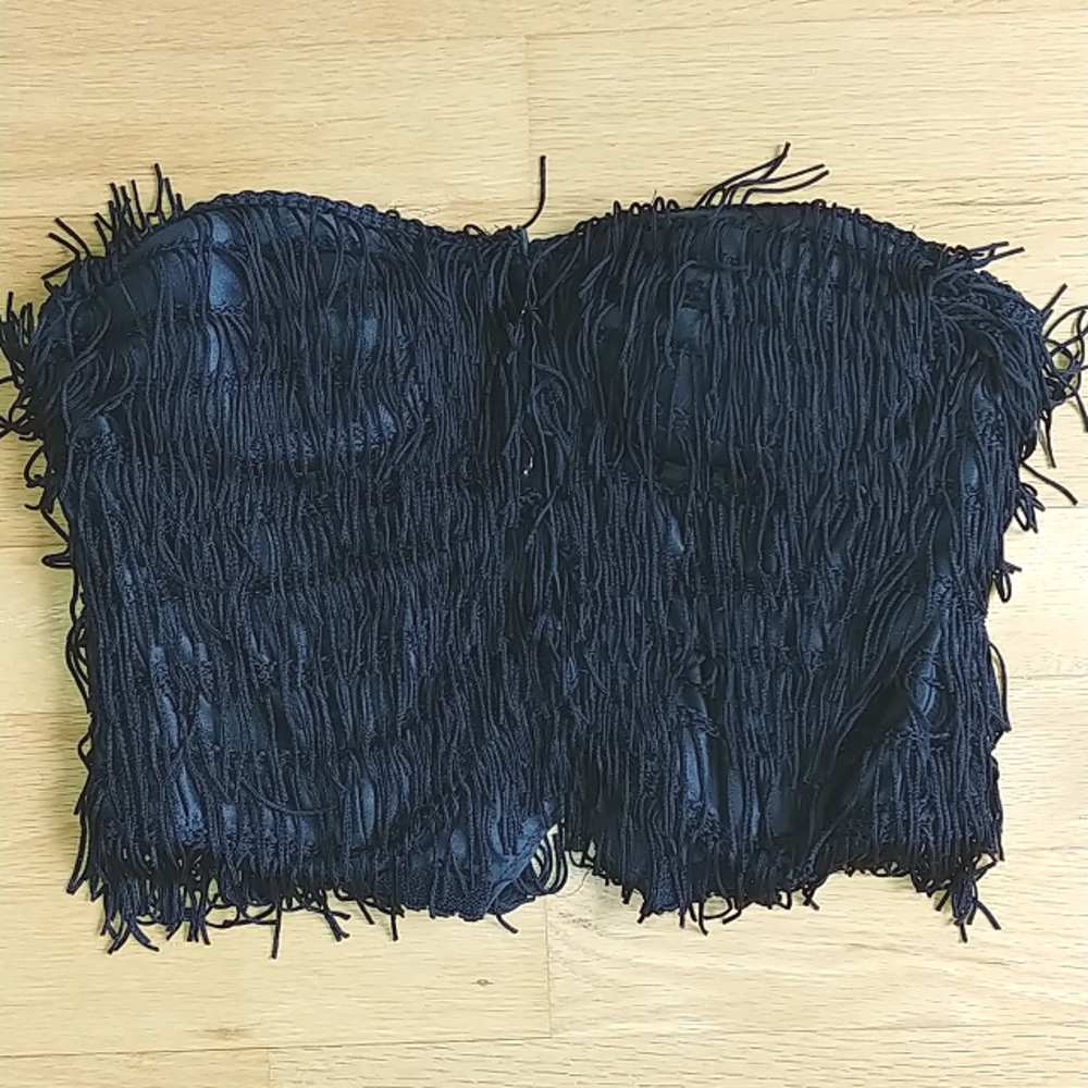 Vintage Paul Ropp black fringed bustier crop top size x small.